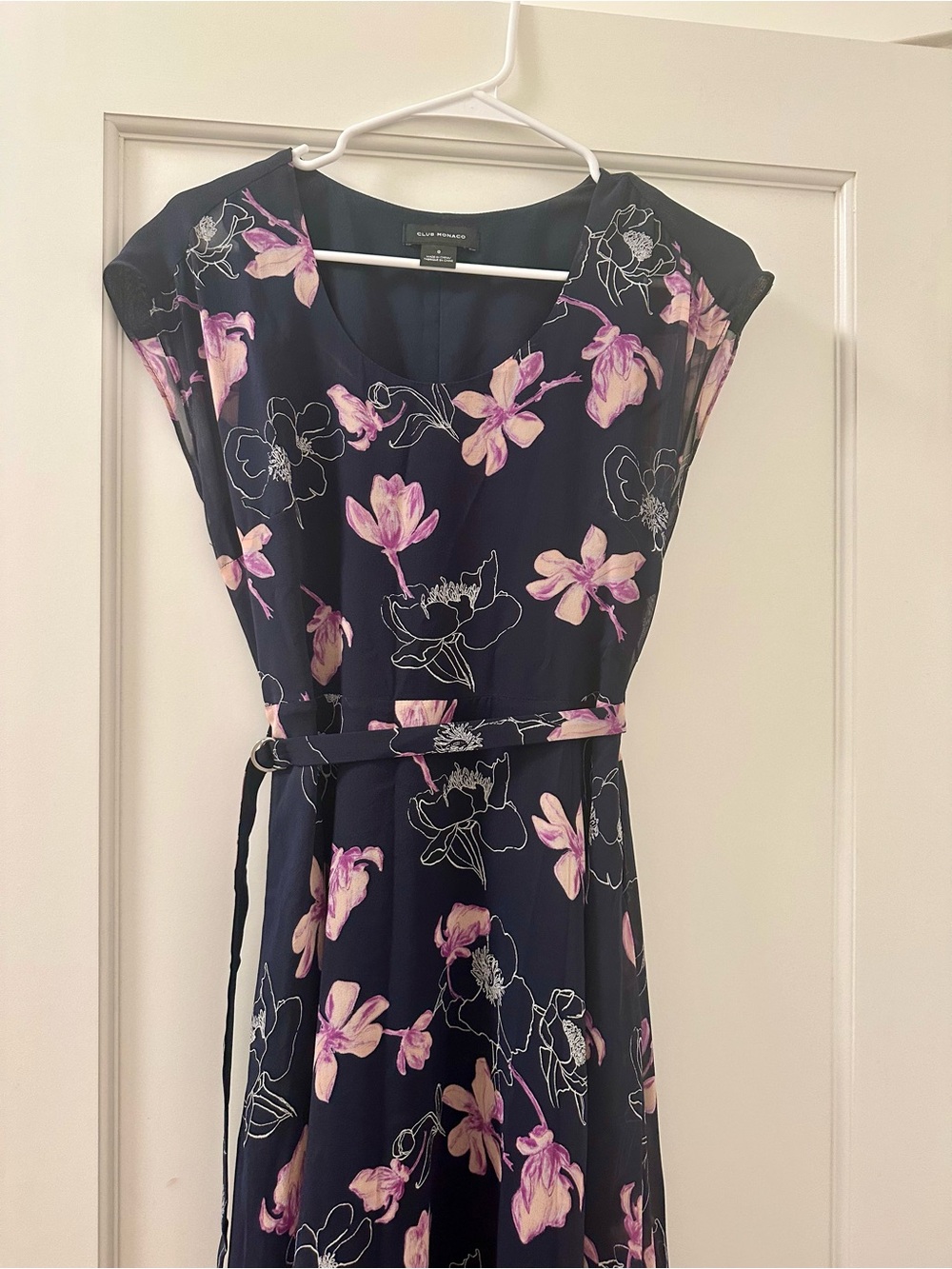Club Monaco Navy Maxi Dress with Pink Floral Print